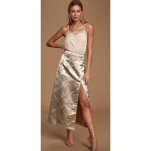 Lulu's In Blossom Champagne Floral Jacquard Satin Skirt size small